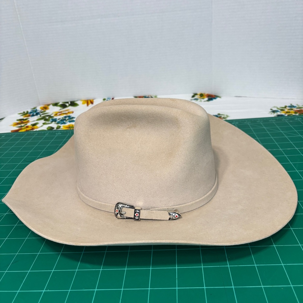 Vintage Wrangler Beaver Quality 7X Beige Western Cowboy Hat 6 7/8 Made in USA